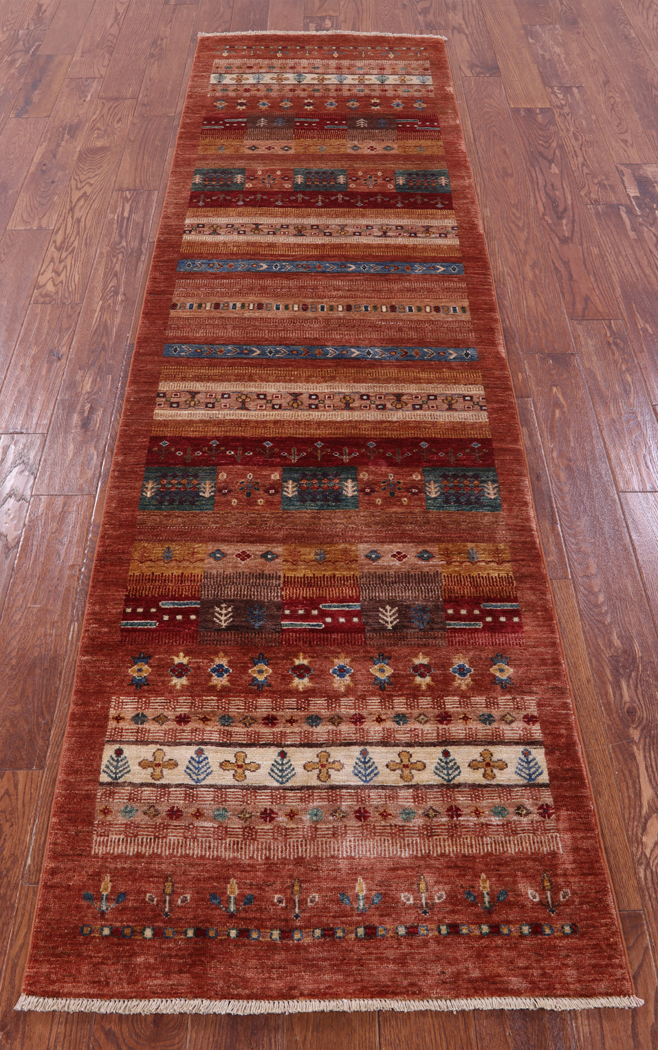 Tribal Persian Gabbeh Hand Knotted Wool Runner Rug - 2' 9" X 9' 7" - Golden Nile