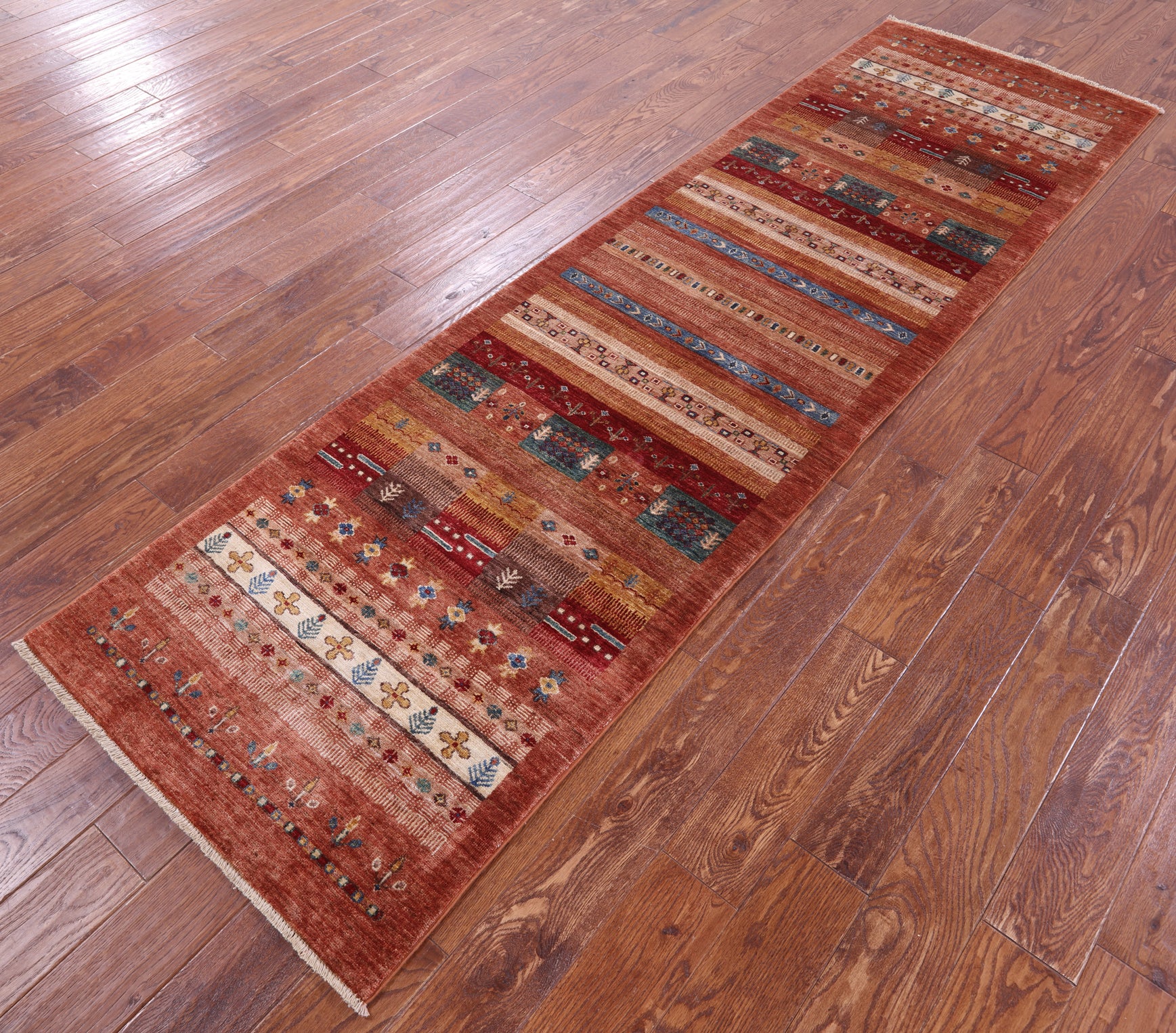 Tribal Persian Gabbeh Hand Knotted Wool Runner Rug - 2' 9" X 9' 7" - Golden Nile