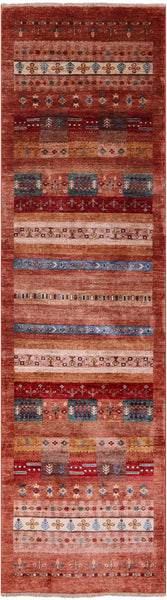 Tribal Persian Gabbeh Hand Knotted Wool Runner Rug - 2' 9" X 9' 7" - Golden Nile