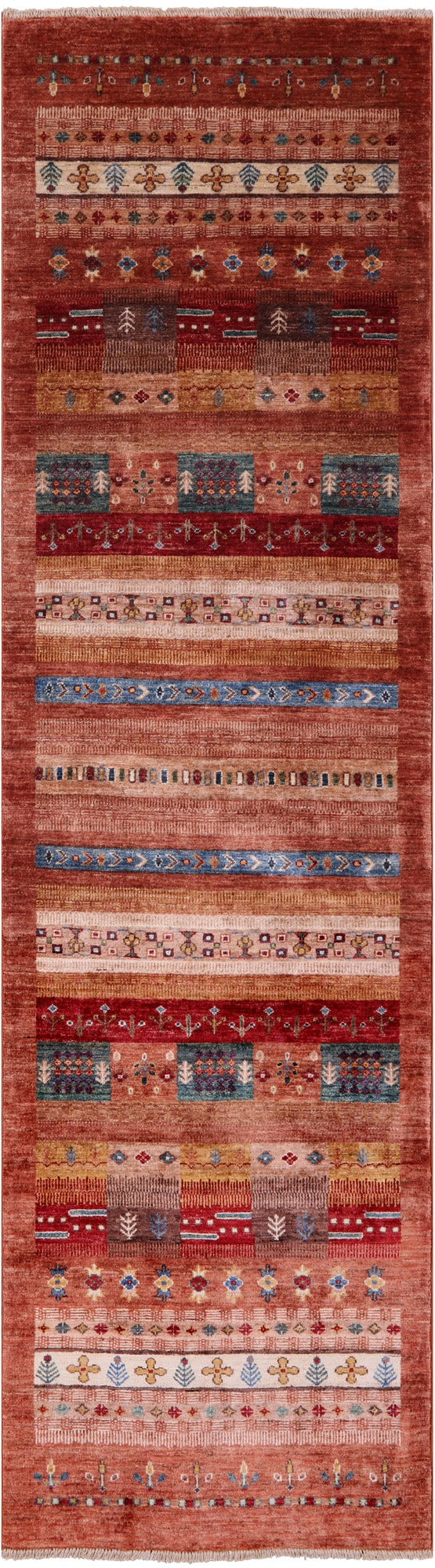 Tribal Persian Gabbeh Hand Knotted Wool Runner Rug - 2' 9" X 9' 7" - Golden Nile