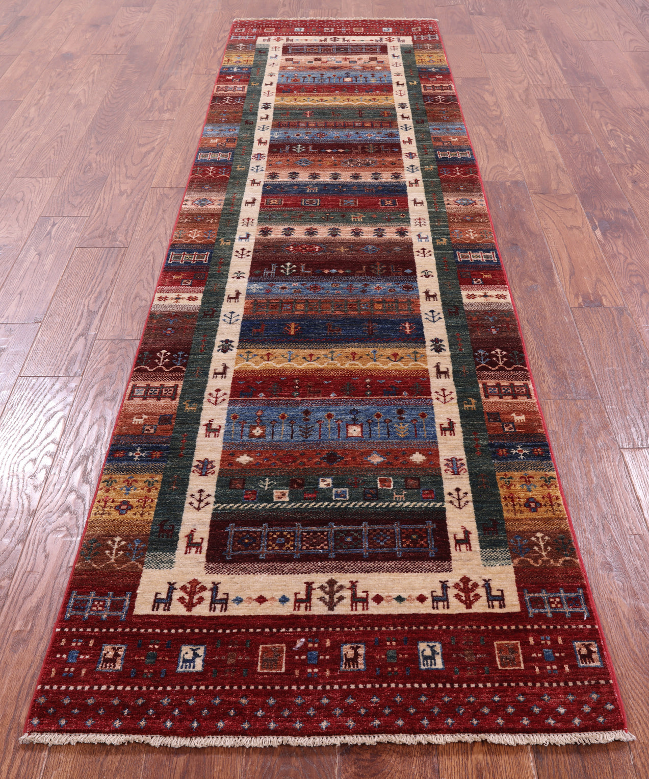 Persian Gabbeh Tribal Hand Knotted Wool Runner Rug - 2' 7" X 9' 9" - Golden Nile