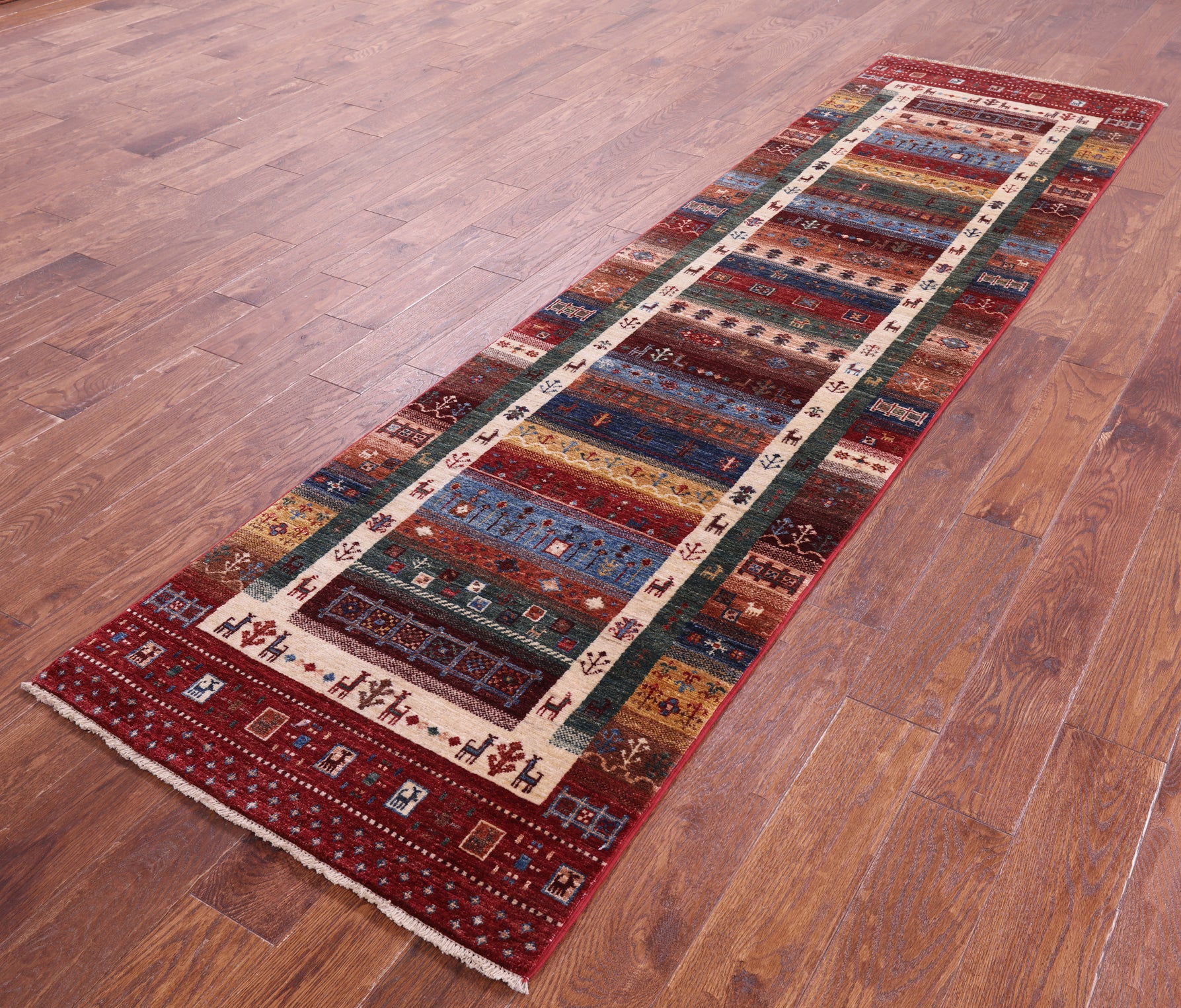 Persian Gabbeh Tribal Hand Knotted Wool Runner Rug - 2' 7" X 9' 9" - Golden Nile