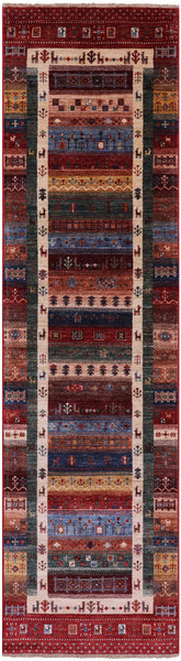 Persian Gabbeh Tribal Hand Knotted Wool Runner Rug - 2' 7" X 9' 9" - Golden Nile
