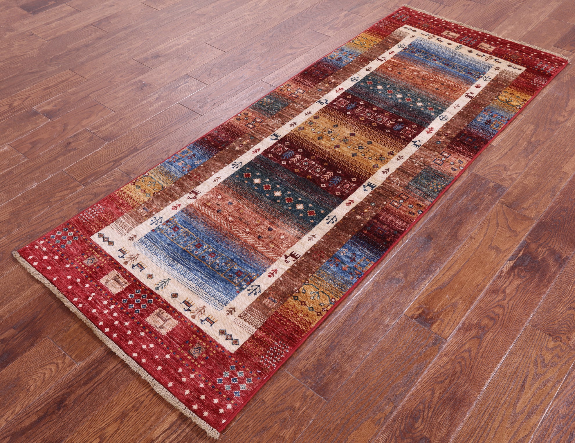 Tribal Persian Gabbeh Hand Knotted Wool Runner Rug - 2' 6" X 6' 7" - Golden Nile