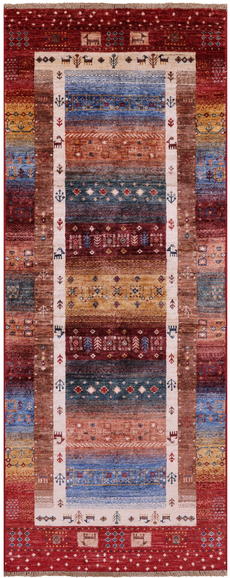 Tribal Persian Gabbeh Hand Knotted Wool Runner Rug - 2' 6" X 6' 7" - Golden Nile