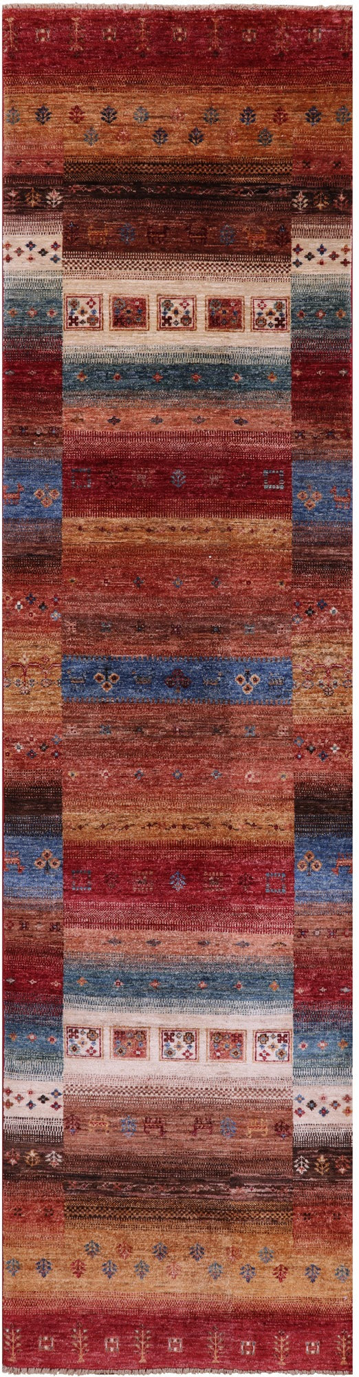 Tribal Persian Gabbeh Hand Knotted Wool Runner Rug - 2' 9" X 10' 2" - Golden Nile