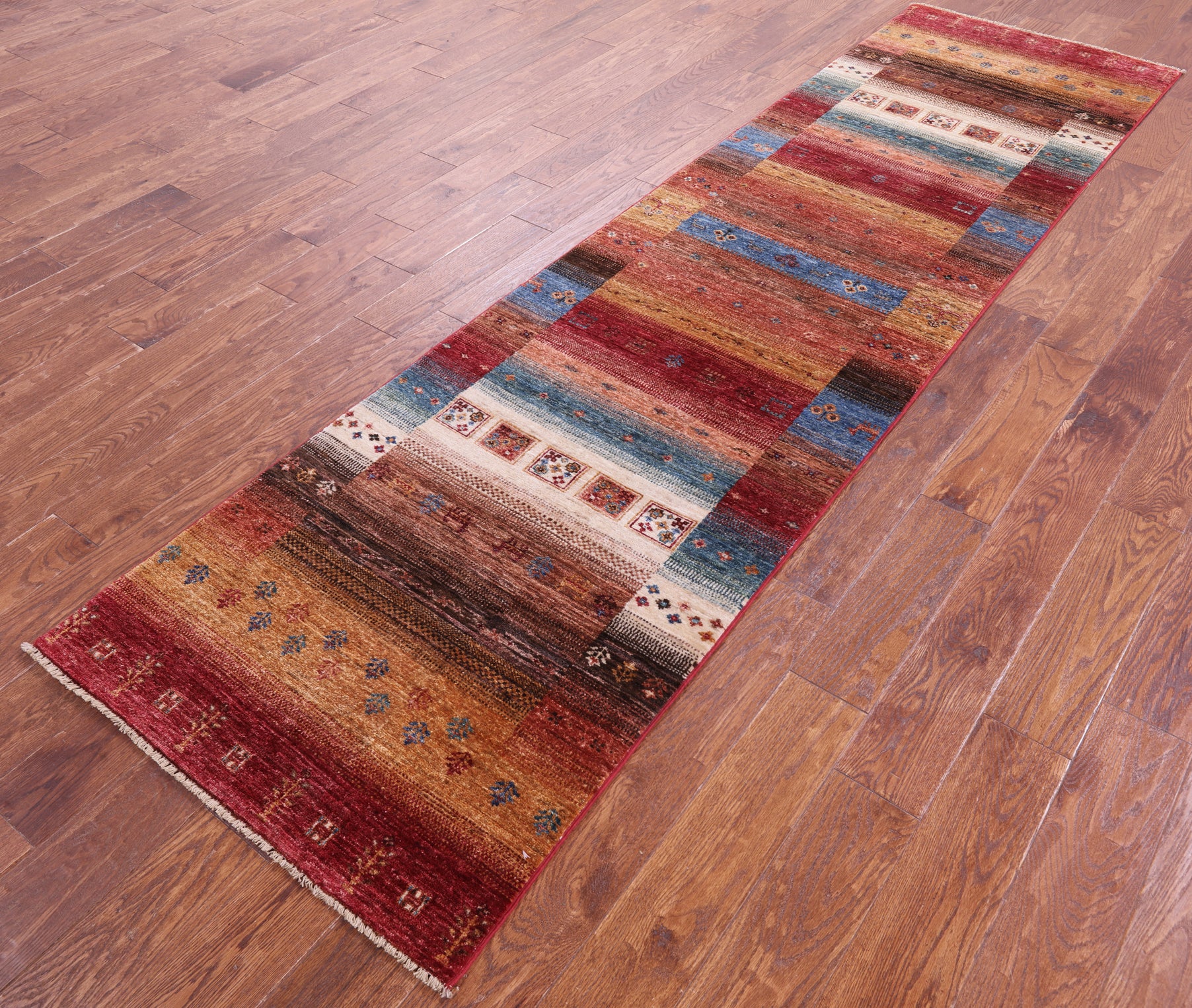 Tribal Persian Gabbeh Hand Knotted Wool Runner Rug - 2' 9" X 10' 2" - Golden Nile