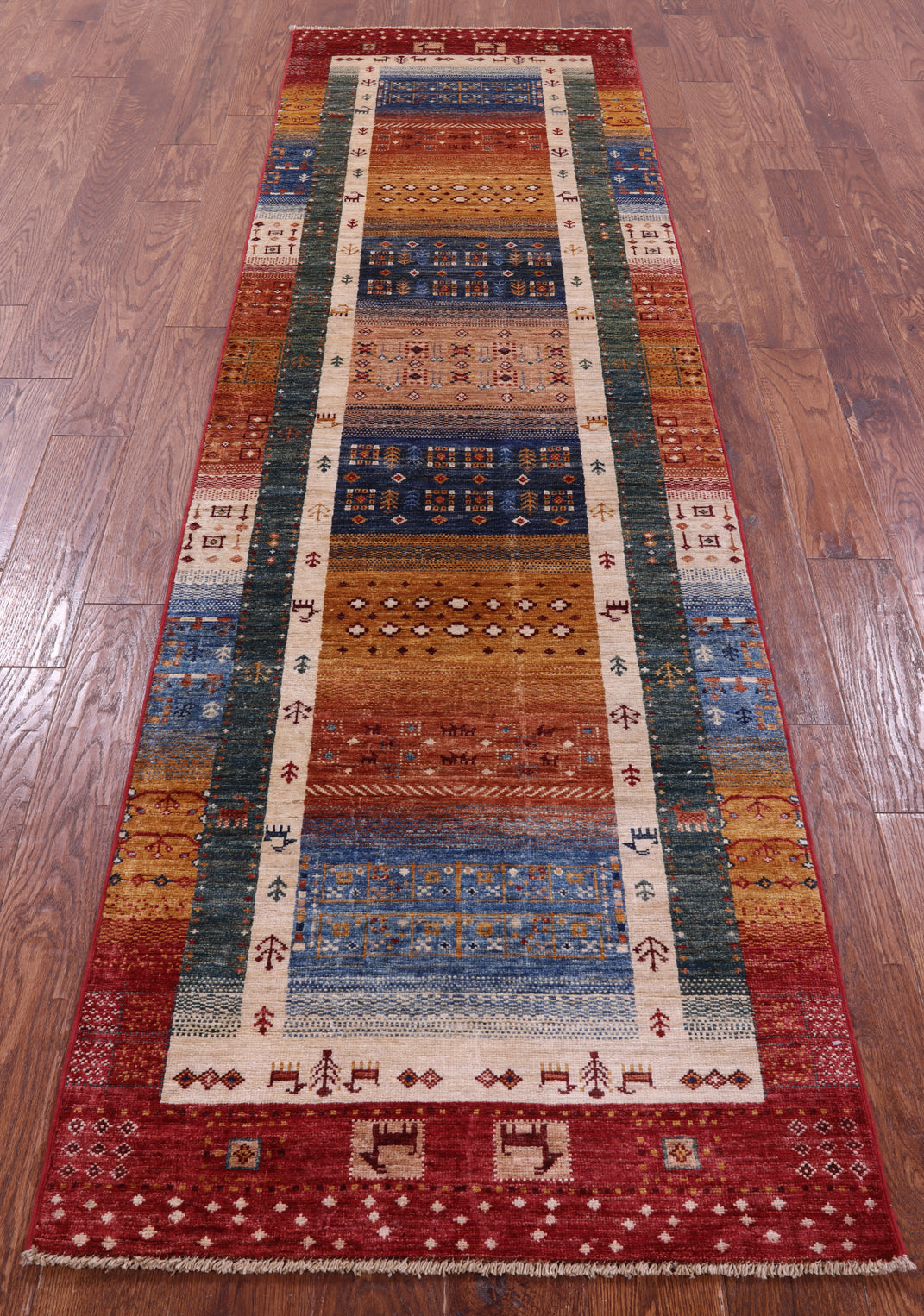 Tribal Persian Gabbeh Hand Knotted Wool Runner Rug - 2' 8" X 9' 5" - Golden Nile