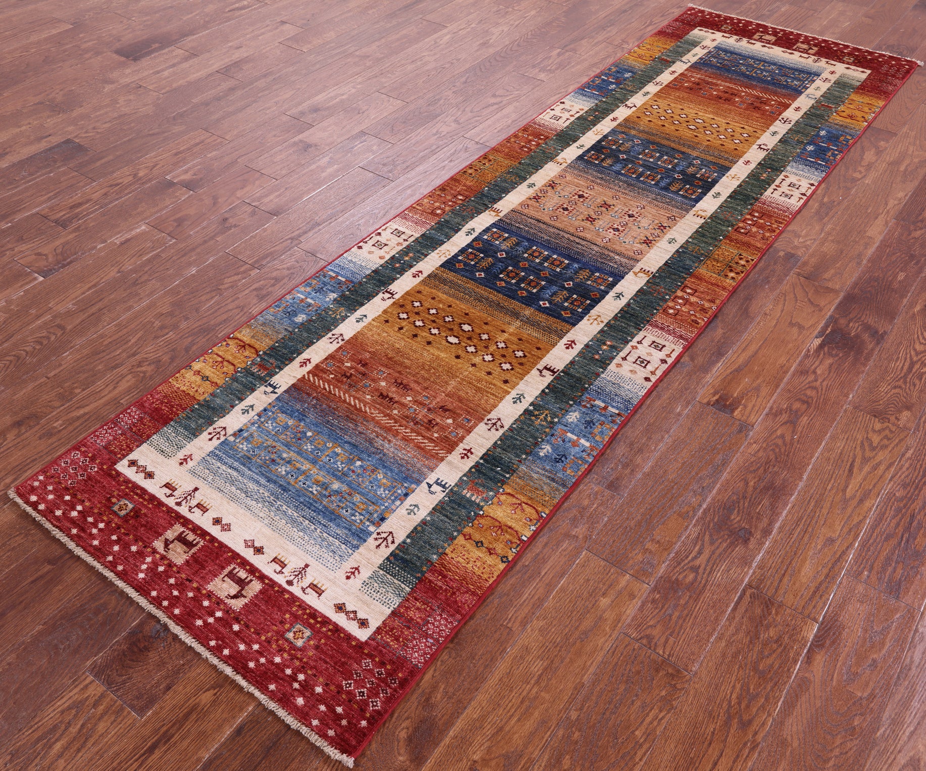 Tribal Persian Gabbeh Hand Knotted Wool Runner Rug - 2' 8" X 9' 5" - Golden Nile