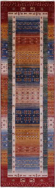 Tribal Persian Gabbeh Hand Knotted Wool Runner Rug - 2' 8" X 9' 5" - Golden Nile