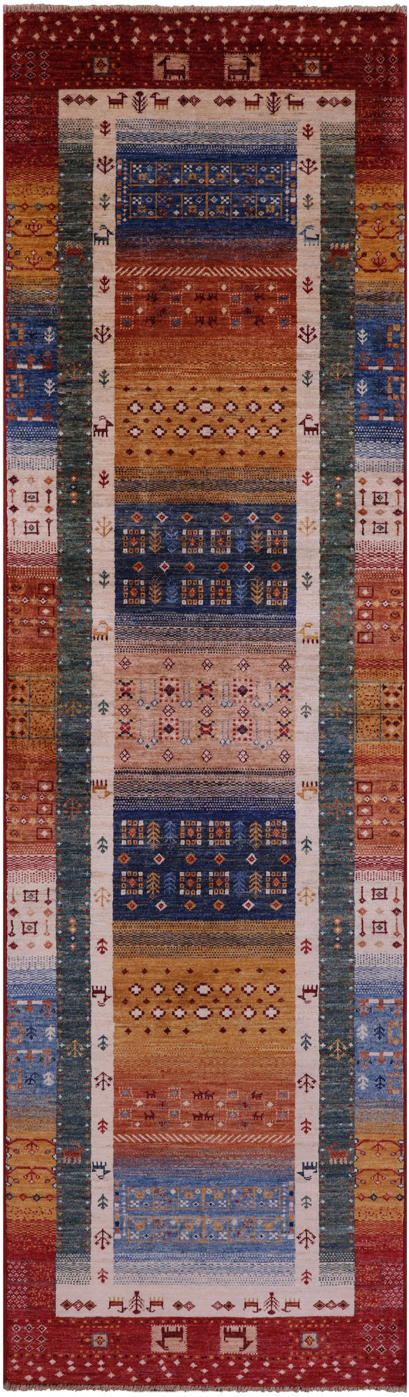 Tribal Persian Gabbeh Hand Knotted Wool Runner Rug - 2' 8" X 9' 5" - Golden Nile