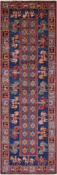 Antiqued Pazyryk Historical Design Hand Knotted Wool Runner Rug - 2' 7" X 8' 6" - Golden Nile