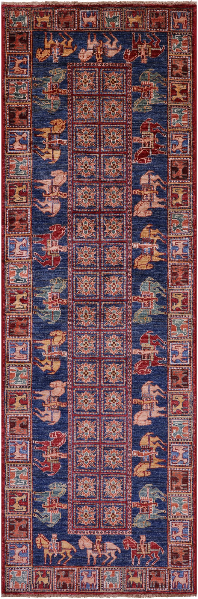 Antiqued Pazyryk Historical Design Hand Knotted Wool Runner Rug - 2' 7" X 8' 6" - Golden Nile