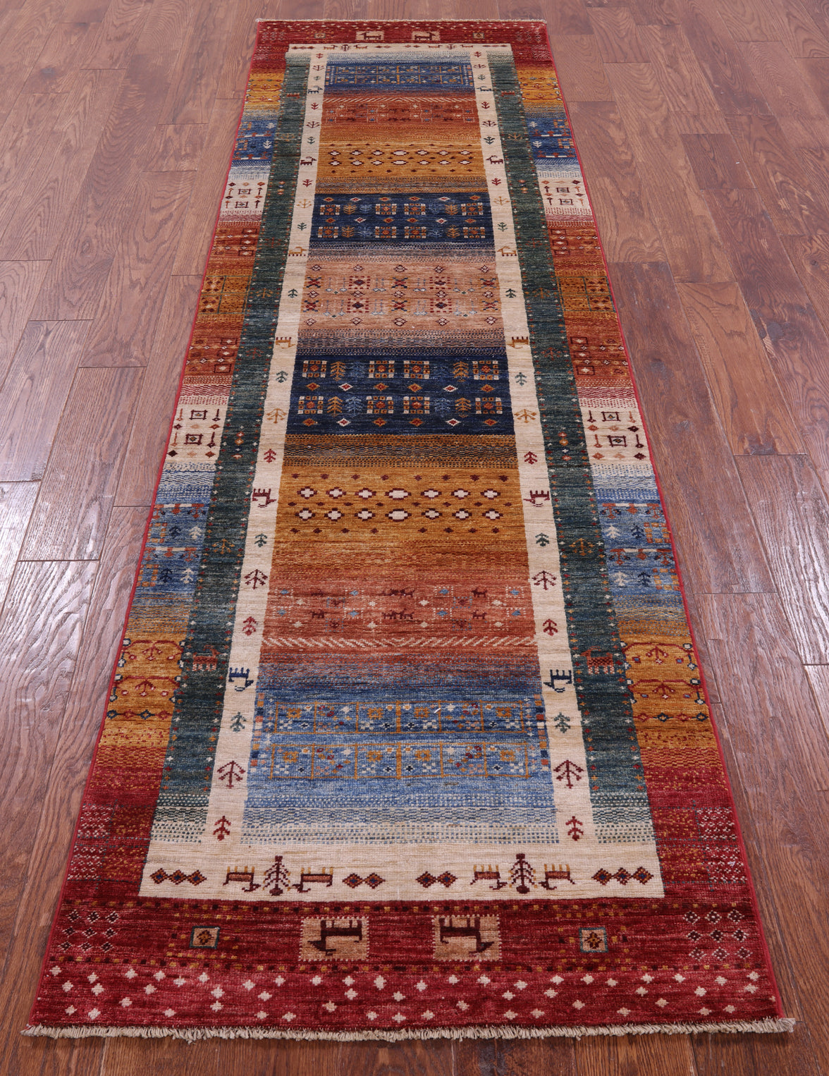 Persian Gabbeh Tribal Handmade Wool Runner Rug - 2' 8" X 9' 5" - Golden Nile