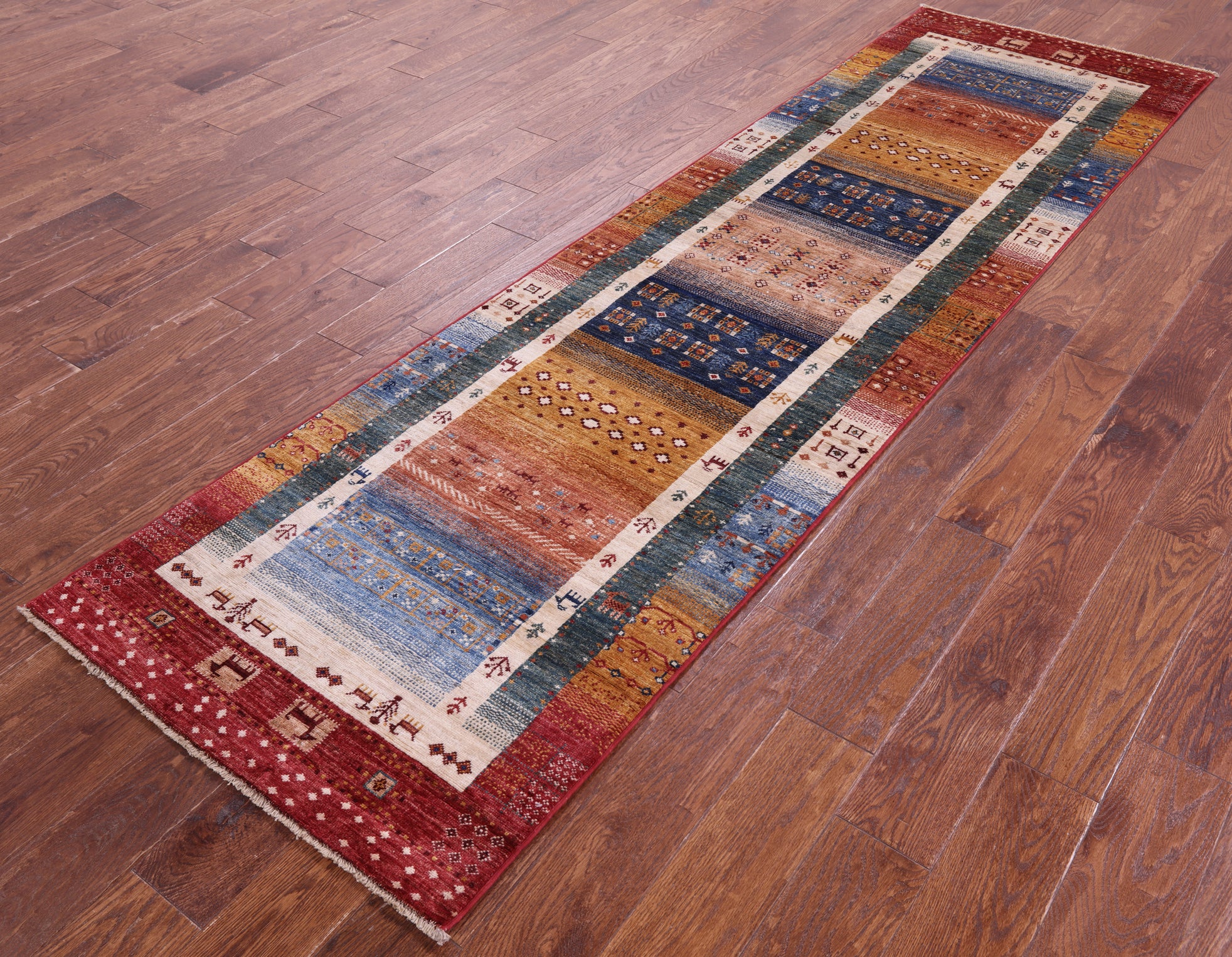 Persian Gabbeh Tribal Handmade Wool Runner Rug - 2' 8" X 9' 5" - Golden Nile