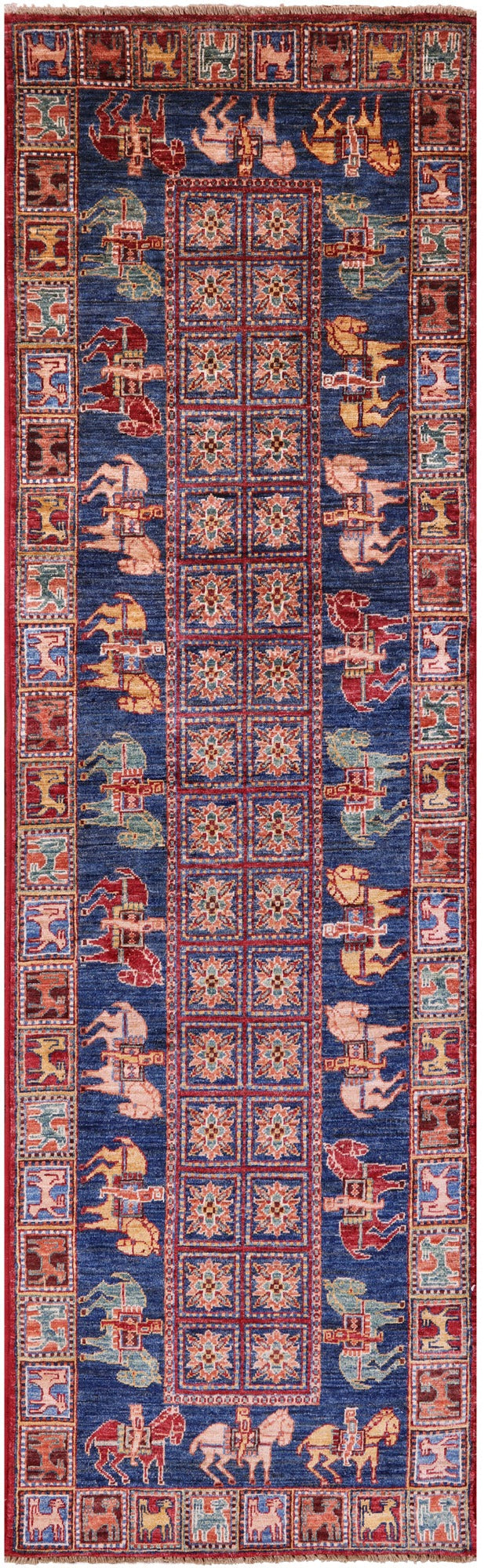 Antiqued Pazyryk Historical Design Hand Knotted Wool Runner Rug - 2' 7" X 8' 6" - Golden Nile