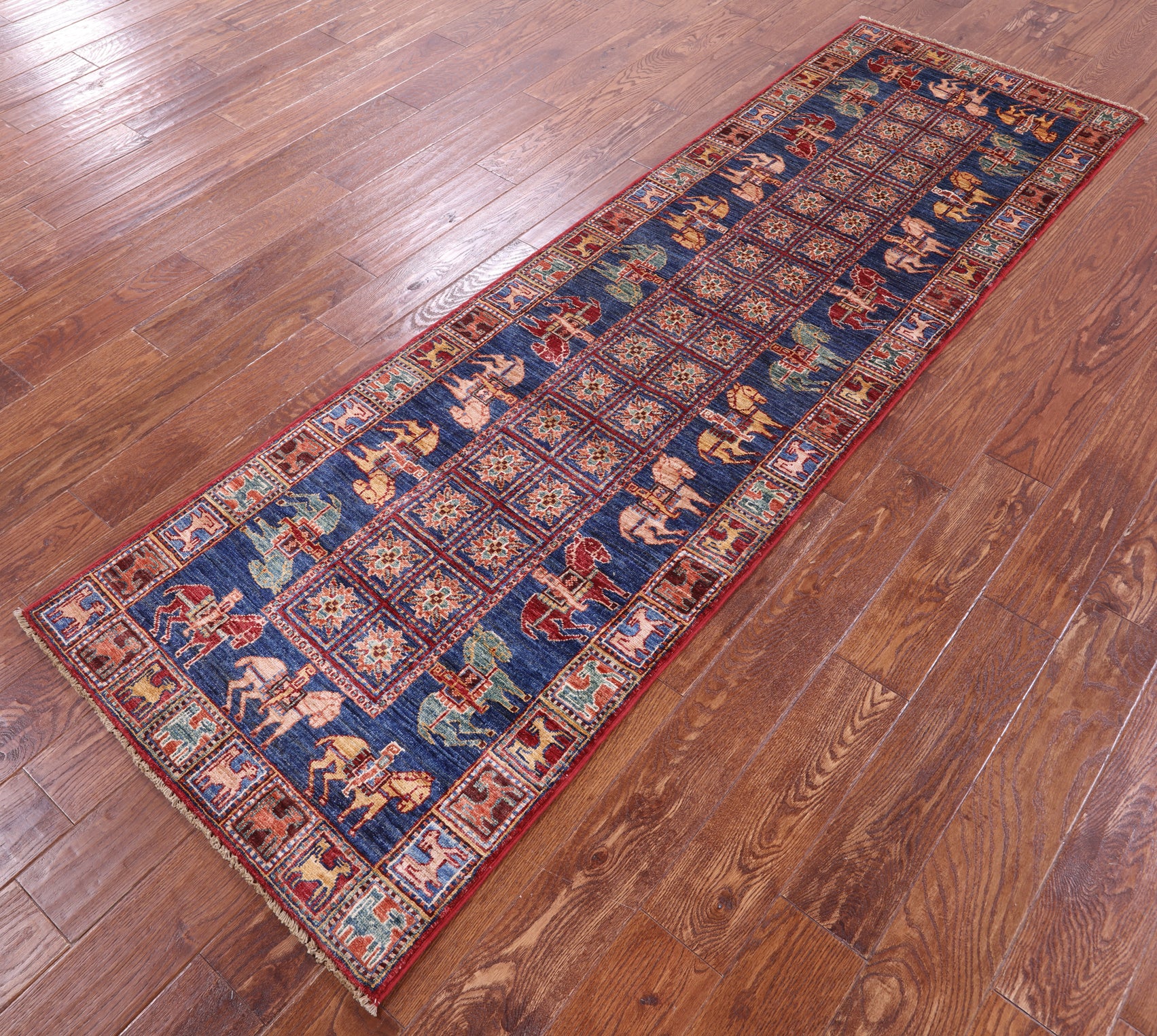 Antiqued Pazyryk Historical Design Hand Knotted Wool Runner Rug - 2' 7" X 8' 6" - Golden Nile