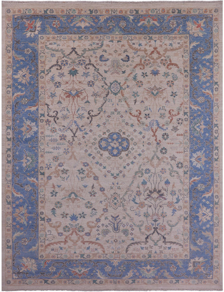 Ivory Turkish Oushak Hand Knotted Wool Rug - 9' 1" X 11' 11" - Golden Nile