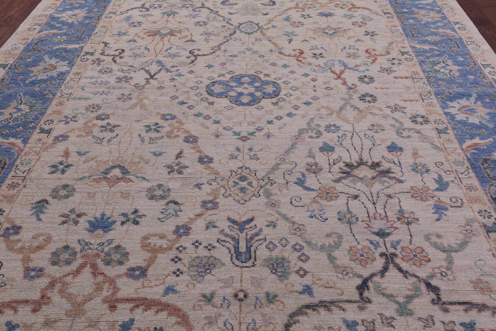 Ivory Turkish Oushak Hand Knotted Wool Rug - 9' 1" X 11' 11" - Golden Nile