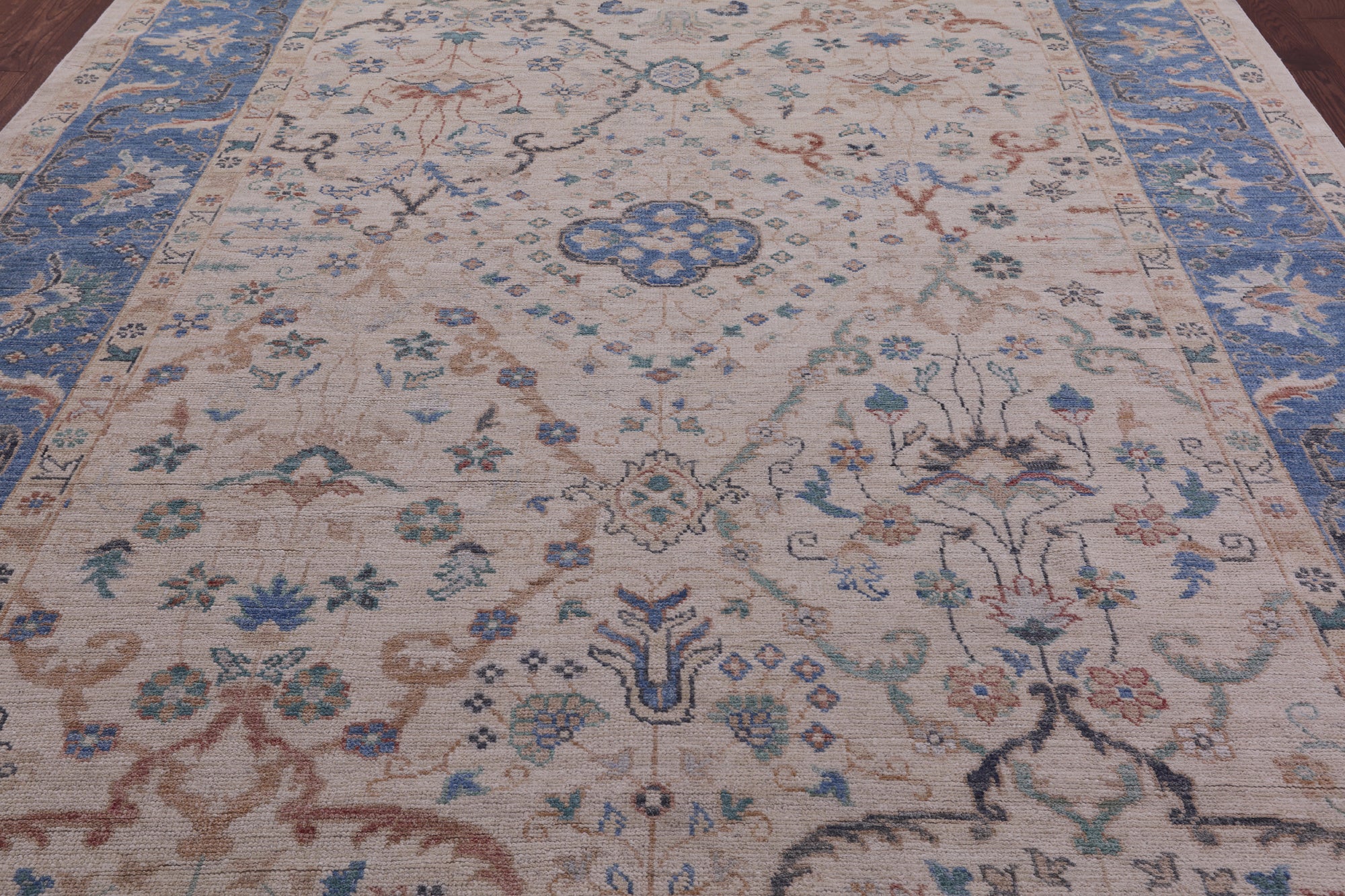 Ivory Turkish Oushak Hand Knotted Wool Rug - 9' 1" X 11' 11" - Golden Nile