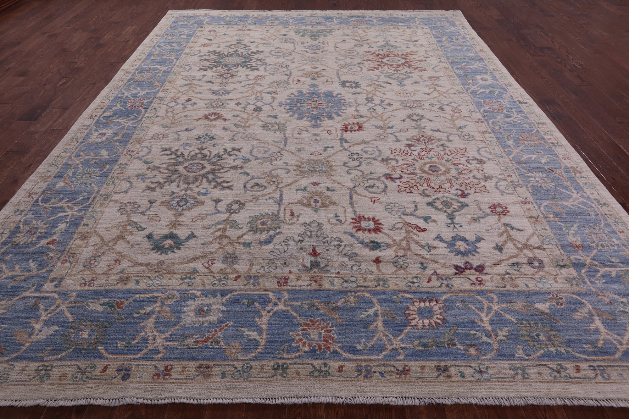 Ivory Turkish Oushak Hand Knotted Wool Rug - 10' 0" X 12' 8" - Golden Nile