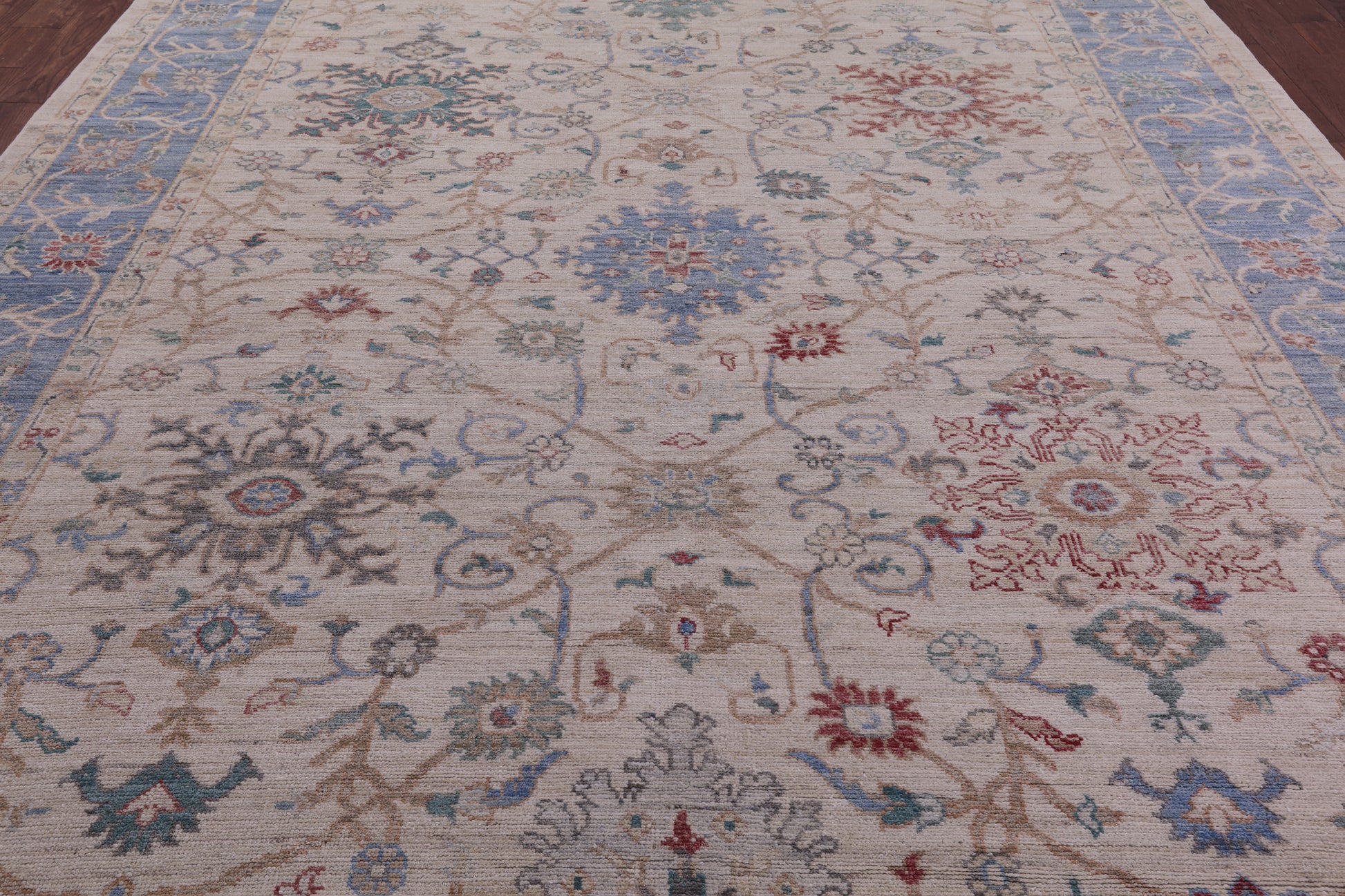 Ivory Turkish Oushak Hand Knotted Wool Rug - 10' 0" X 12' 8" - Golden Nile