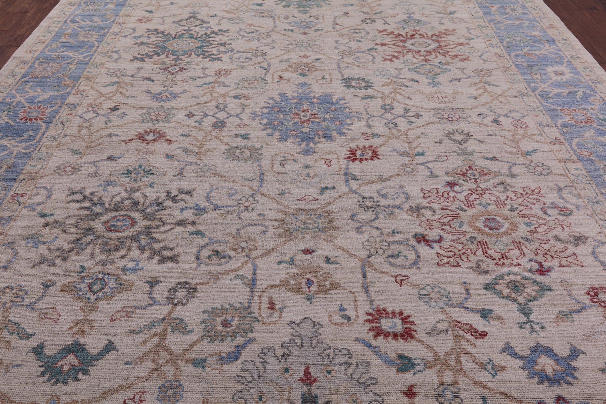 Ivory Turkish Oushak Hand Knotted Wool Rug - 10' 0" X 12' 8" - Golden Nile