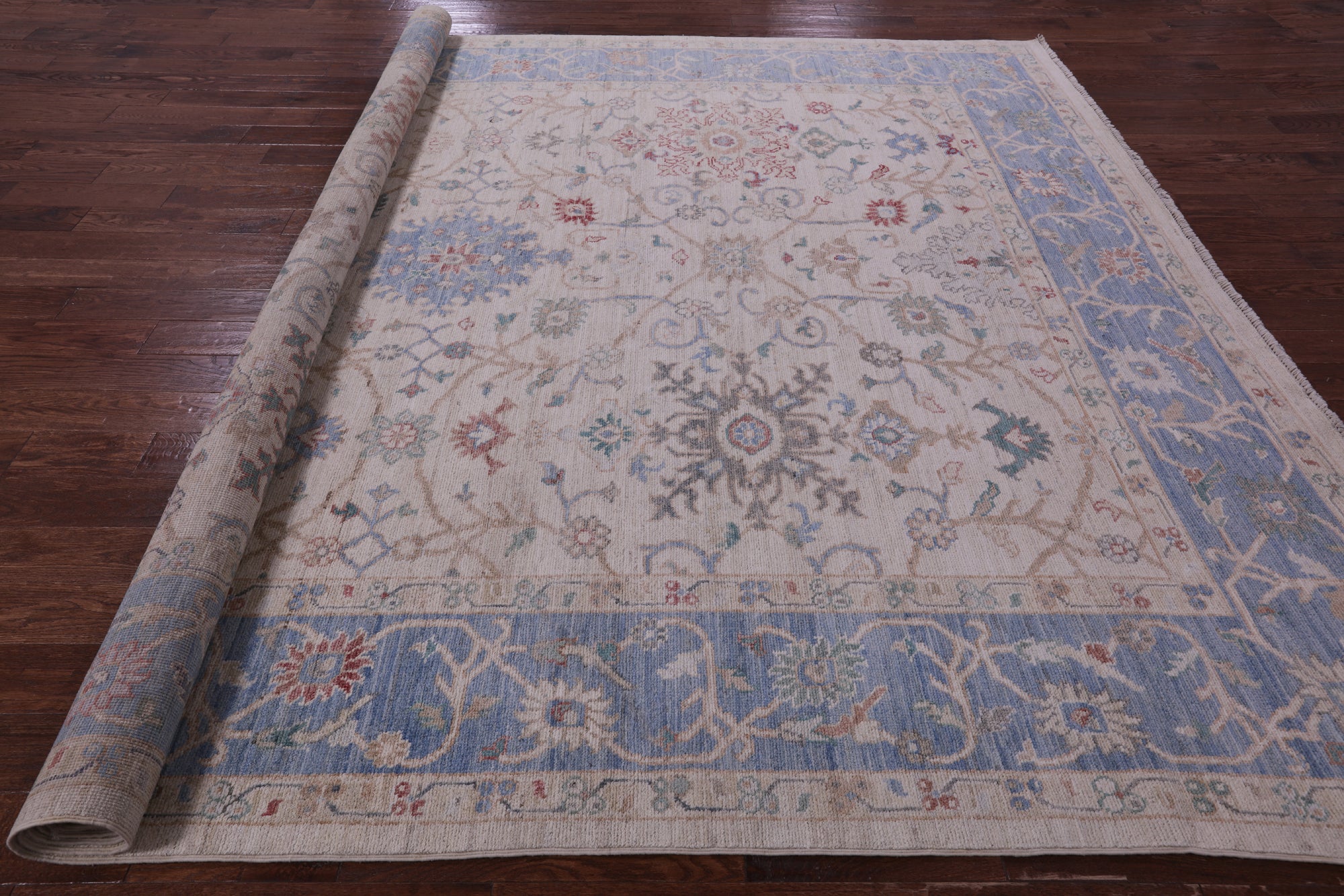 Ivory Turkish Oushak Hand Knotted Wool Rug - 10' 0" X 12' 8" - Golden Nile