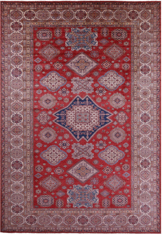 Red Super Kazak Hand Knotted Wool Rug - 13' 2