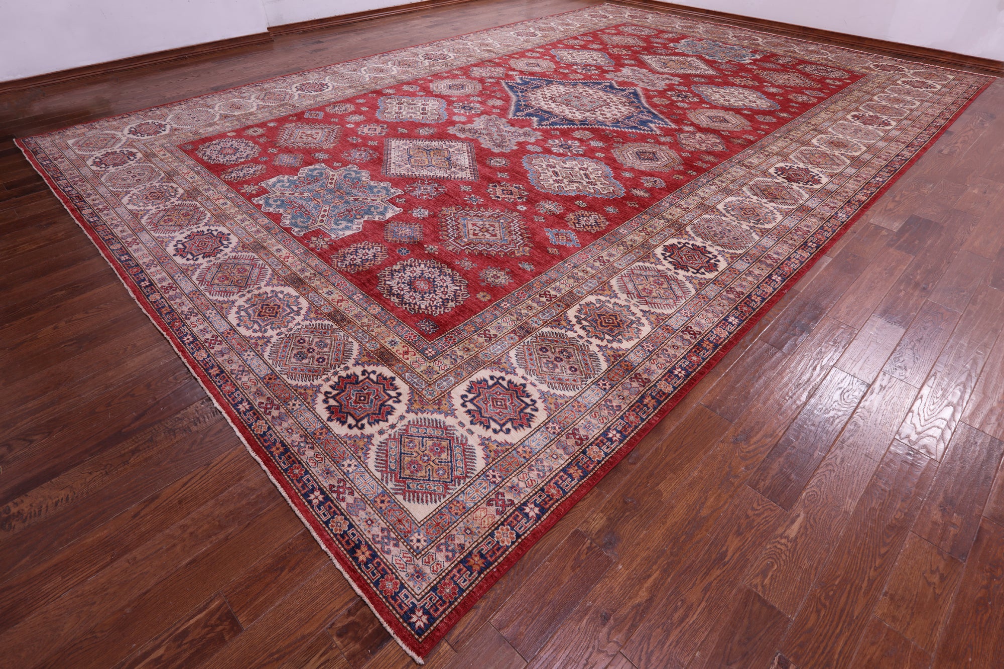 Red Super Kazak Hand Knotted Wool Rug - 13' 2" X 19' 7" - Golden Nile