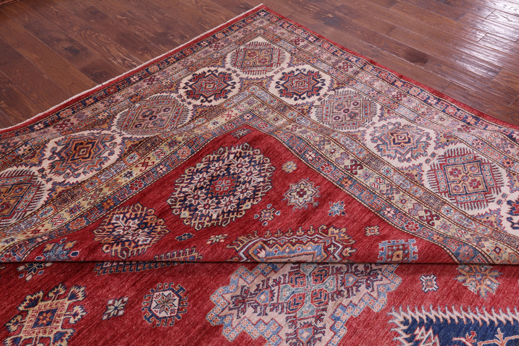 Red Super Kazak Hand Knotted Wool Rug - 13' 2" X 19' 7" - Golden Nile