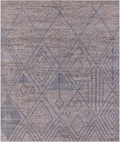 Tribal Moroccan Hand Knotted Wool On Wool Rug - 9' 8" X 11' 7" - Golden Nile
