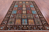 Brown Garden Design Persian Hand Knotted Wool Rug - 6' 11" X 9' 11" - Golden Nile