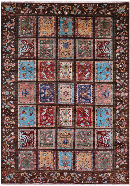 Brown Garden Design Persian Hand Knotted Wool Rug - 6' 11" X 9' 11" - Golden Nile