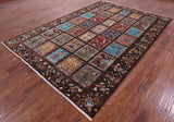 Brown Garden Design Persian Hand Knotted Wool Rug - 6' 11" X 9' 11" - Golden Nile