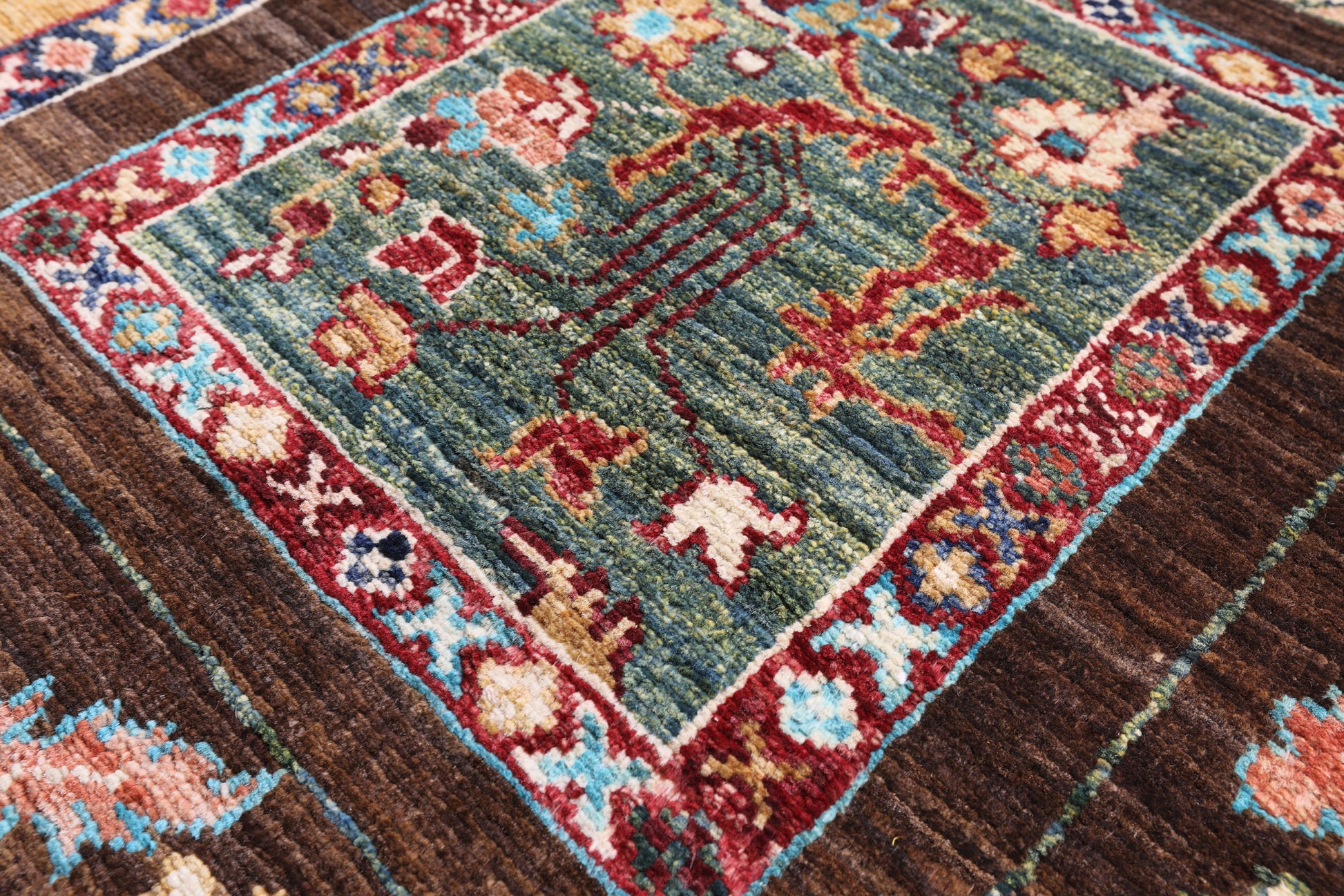Brown Garden Design Persian Hand Knotted Wool Rug - 6' 11" X 9' 11" - Golden Nile