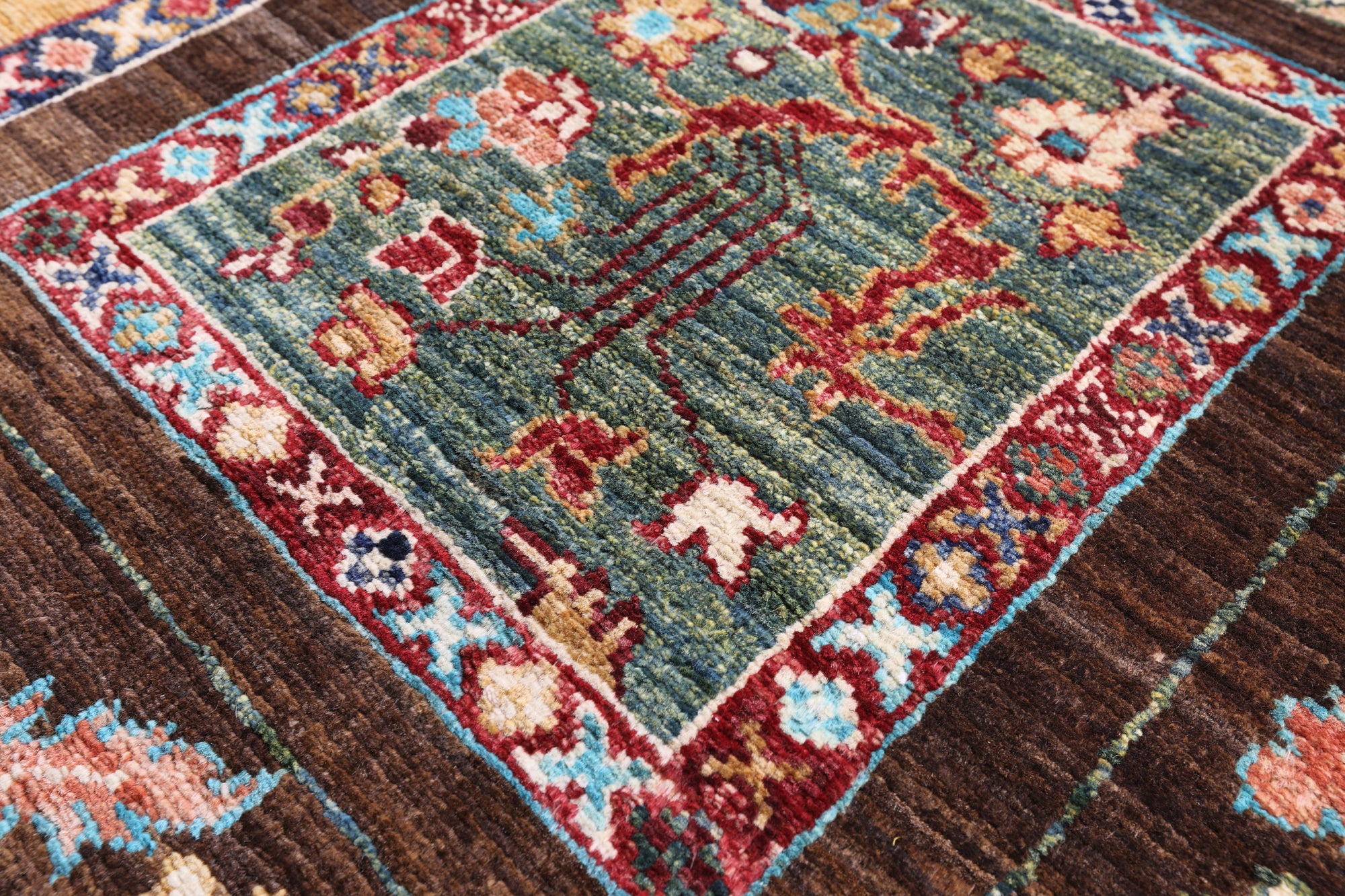 Brown Garden Design Persian Hand Knotted Wool Rug - 6' 11" X 9' 11" - Golden Nile