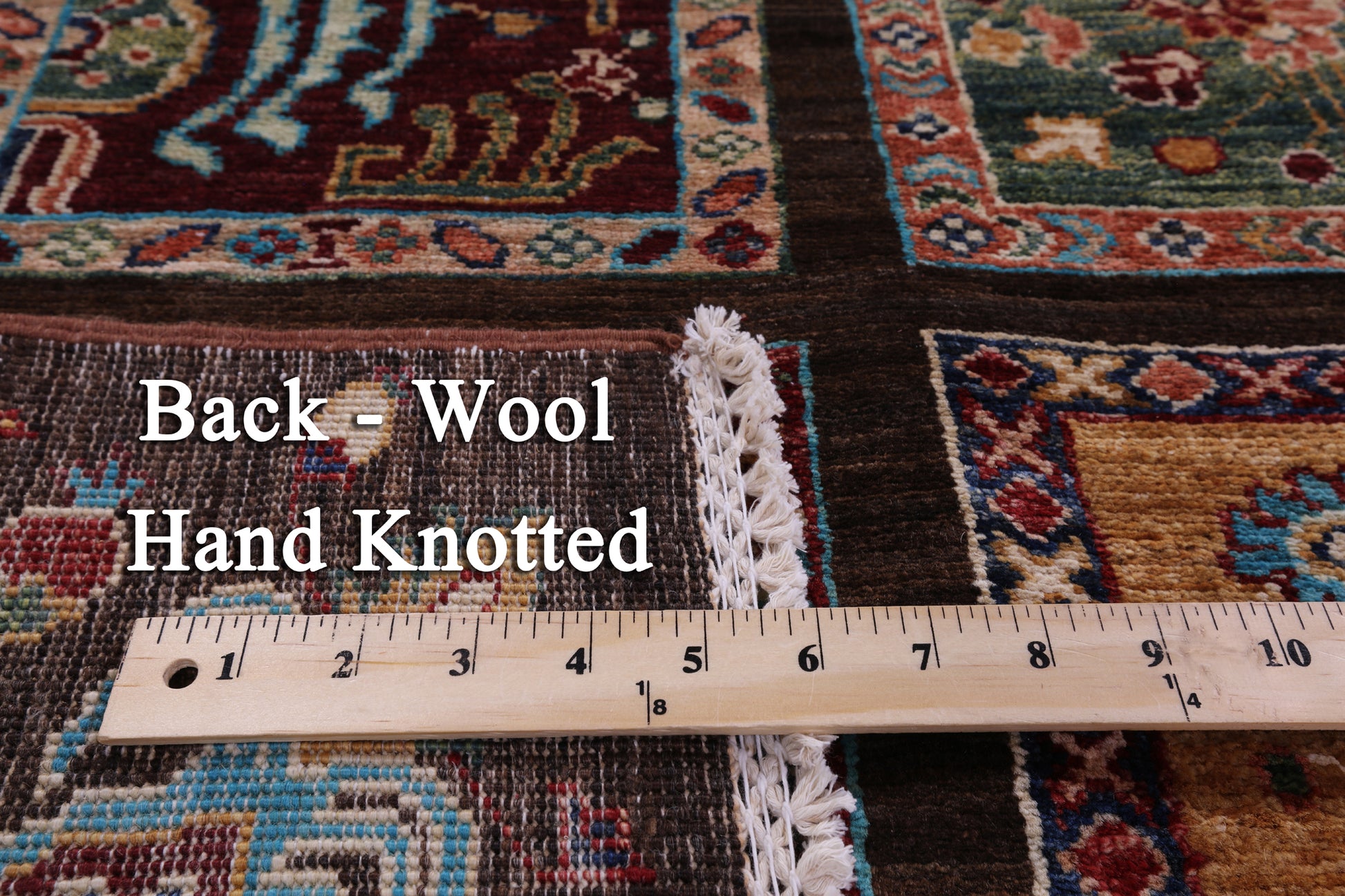 Brown Garden Design Persian Hand Knotted Wool Rug - 6' 11" X 9' 11" - Golden Nile