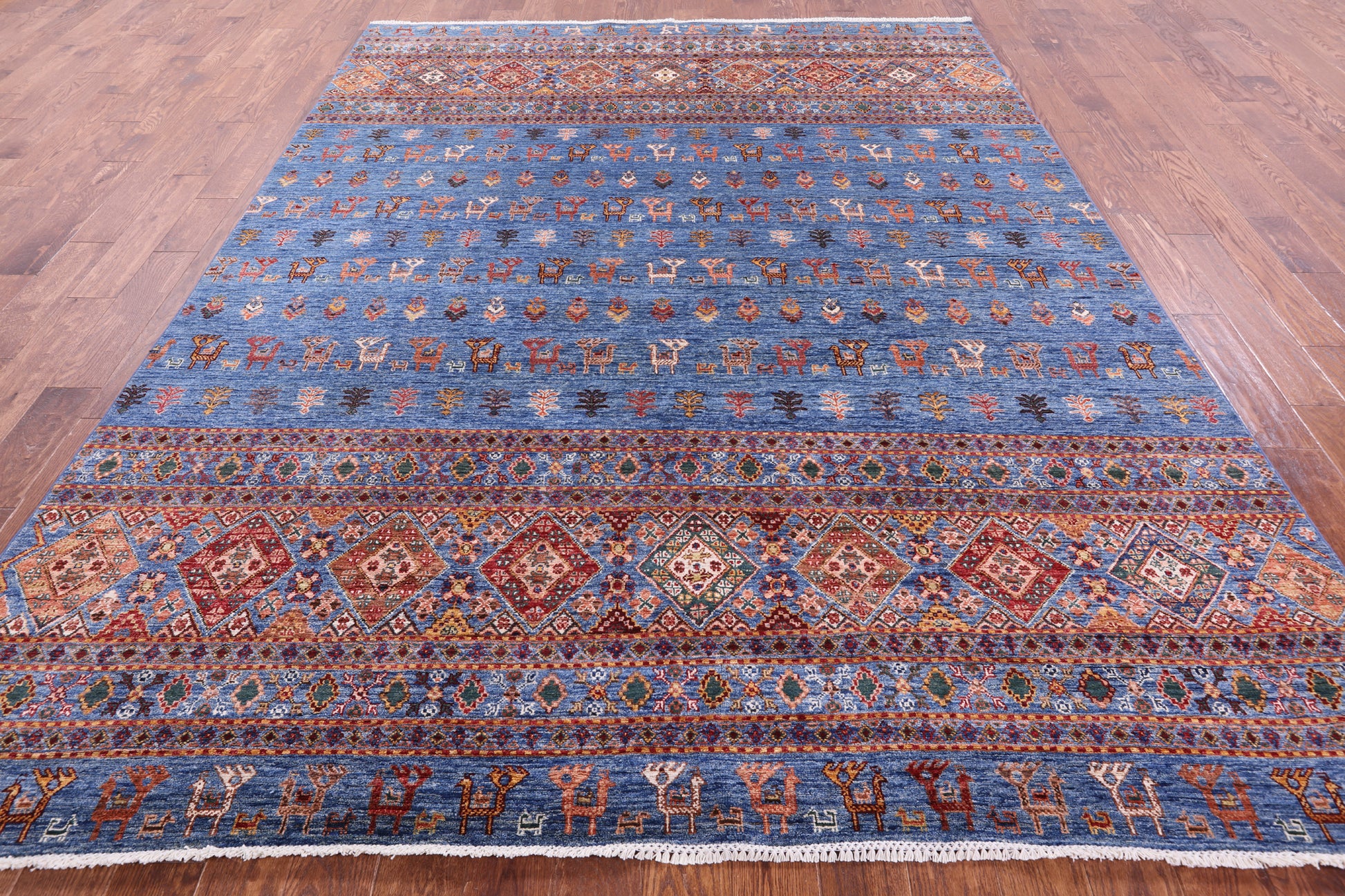 Blue Tribal Persian Gabbeh Hand Knotted Wool Rug - 8' 2" X 10' 8" - Golden Nile