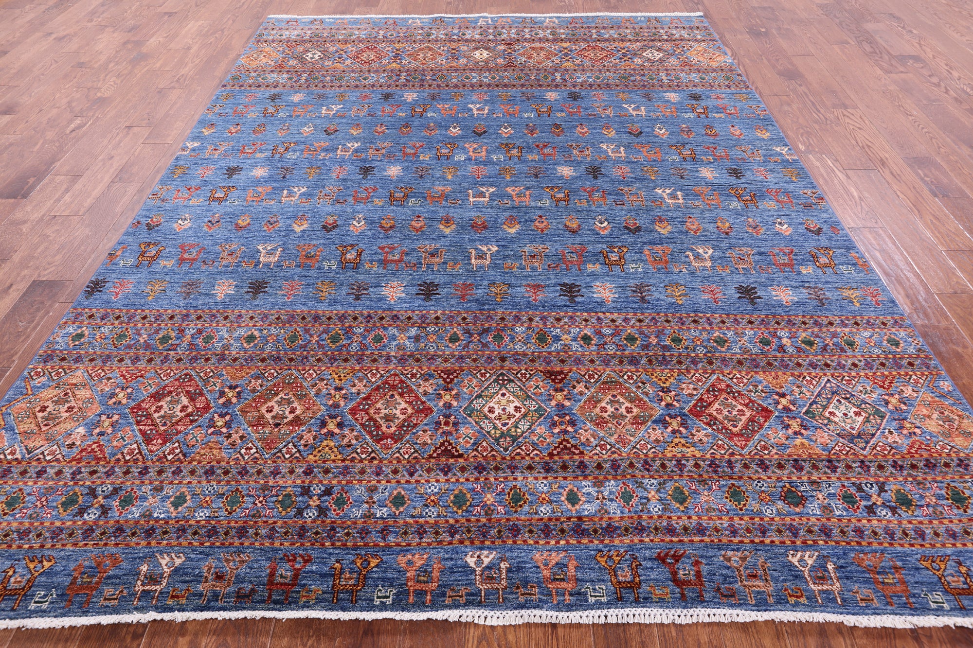Blue Tribal Persian Gabbeh Hand Knotted Wool Rug - 8' 2" X 10' 8" - Golden Nile