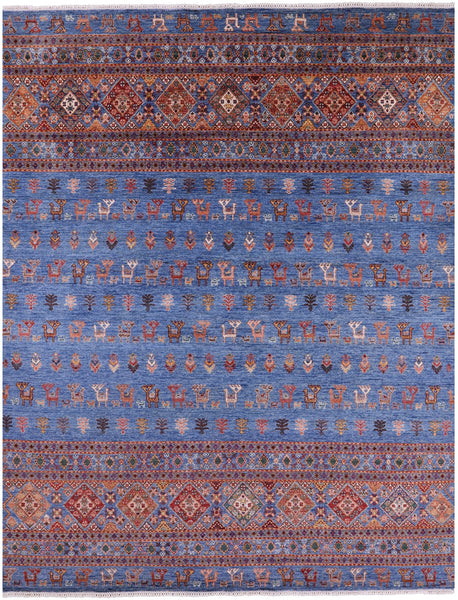 Blue Tribal Persian Gabbeh Hand Knotted Wool Rug - 8' 2" X 10' 8" - Golden Nile