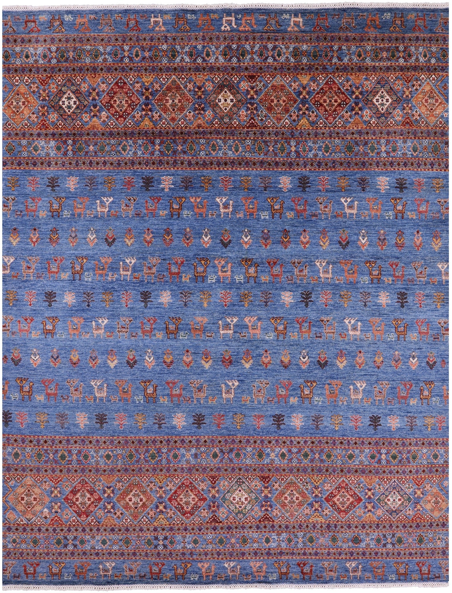 Blue Tribal Persian Gabbeh Hand Knotted Wool Rug - 8' 2" X 10' 8" - Golden Nile