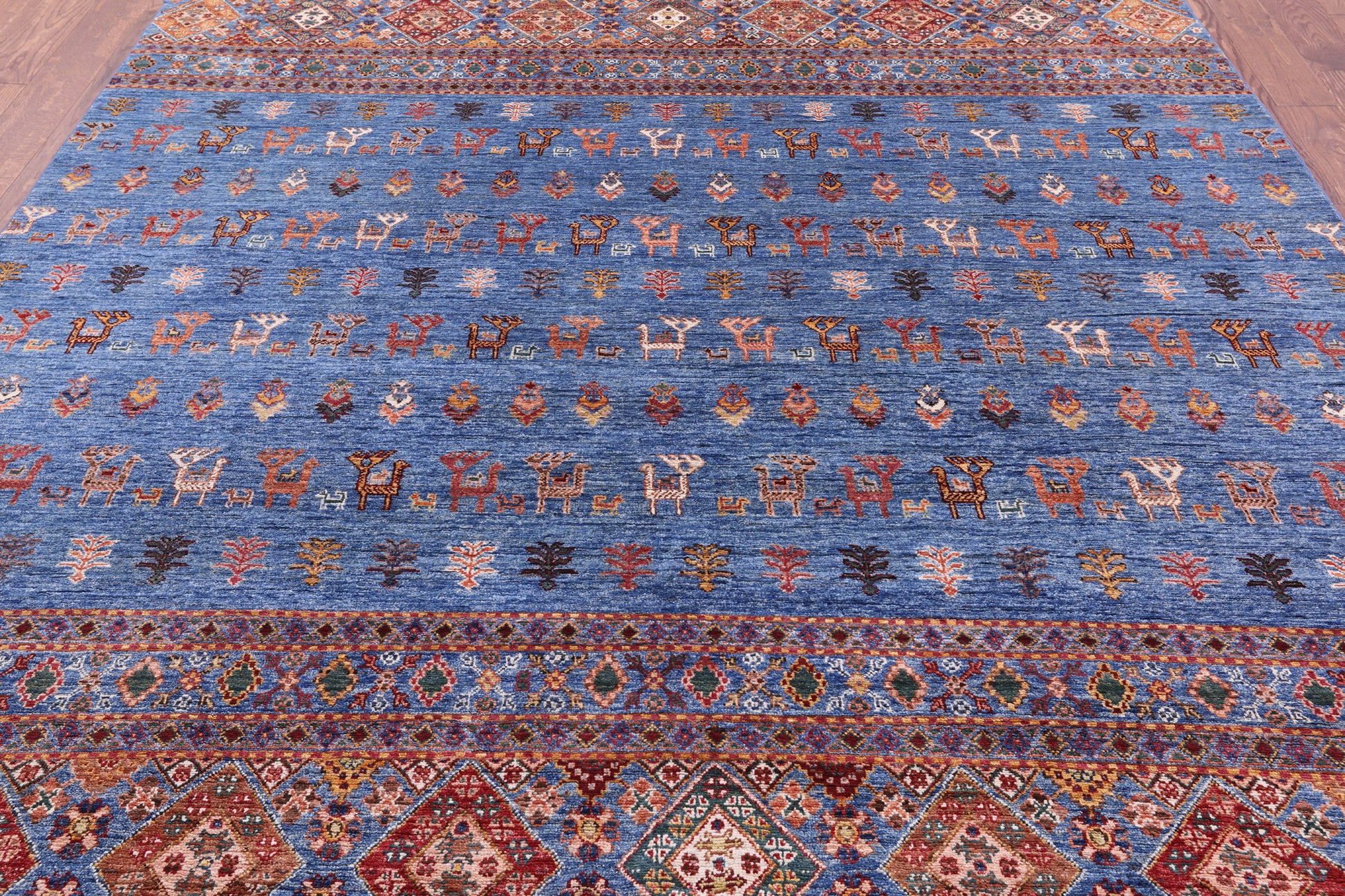 Blue Tribal Persian Gabbeh Hand Knotted Wool Rug - 8' 2" X 10' 8" - Golden Nile
