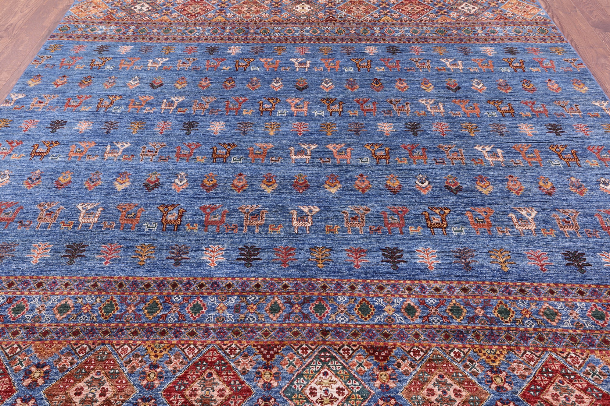 Blue Tribal Persian Gabbeh Hand Knotted Wool Rug - 8' 2" X 10' 8" - Golden Nile