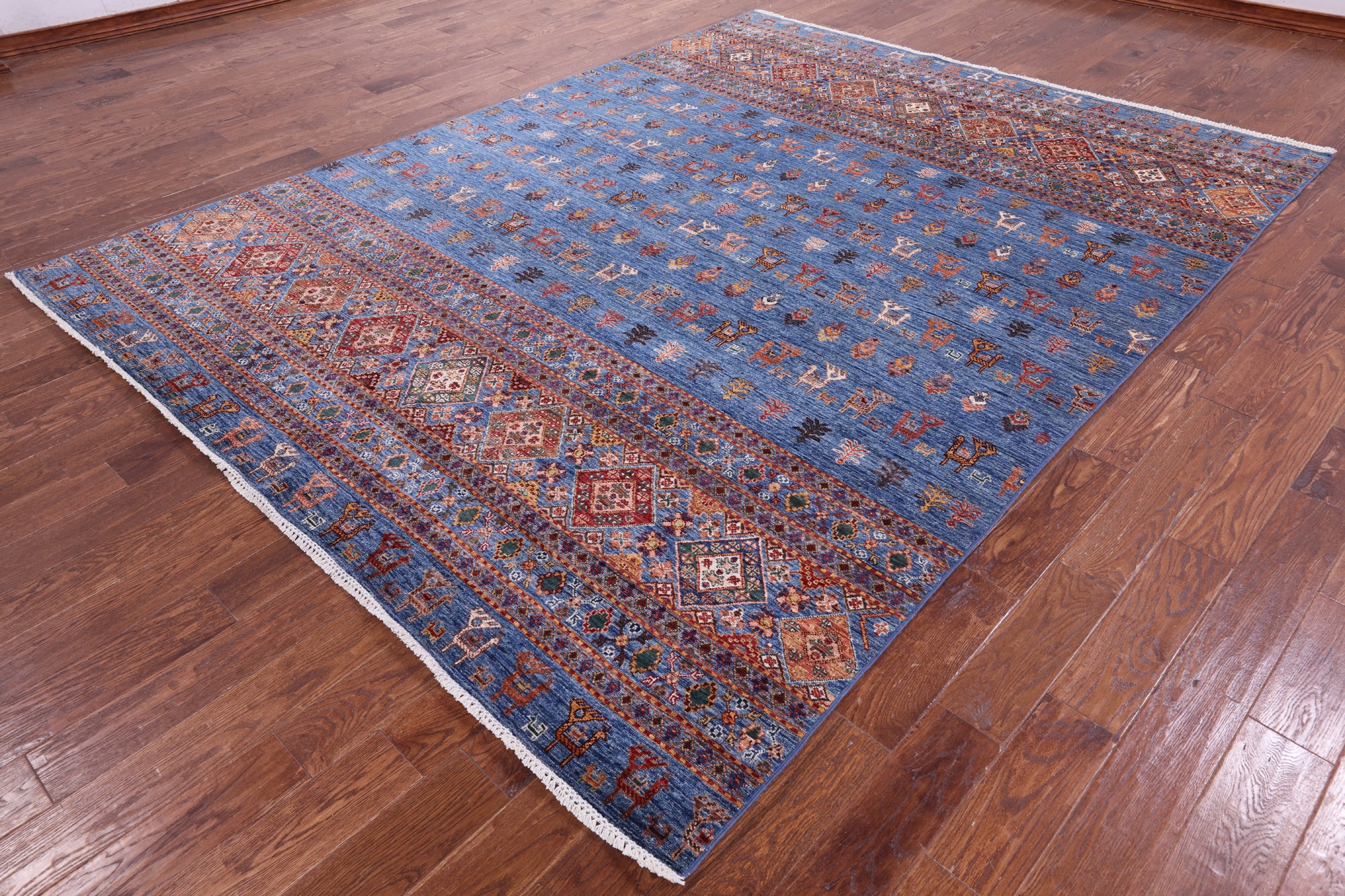 Blue Tribal Persian Gabbeh Hand Knotted Wool Rug - 8' 2" X 10' 8" - Golden Nile
