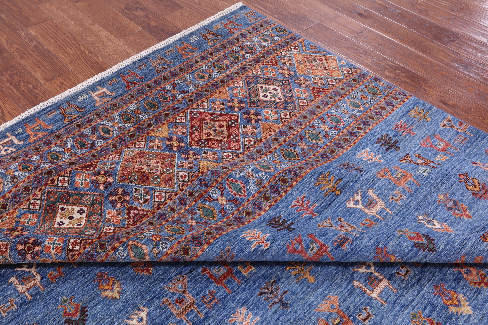 Blue Tribal Persian Gabbeh Hand Knotted Wool Rug - 8' 2" X 10' 8" - Golden Nile