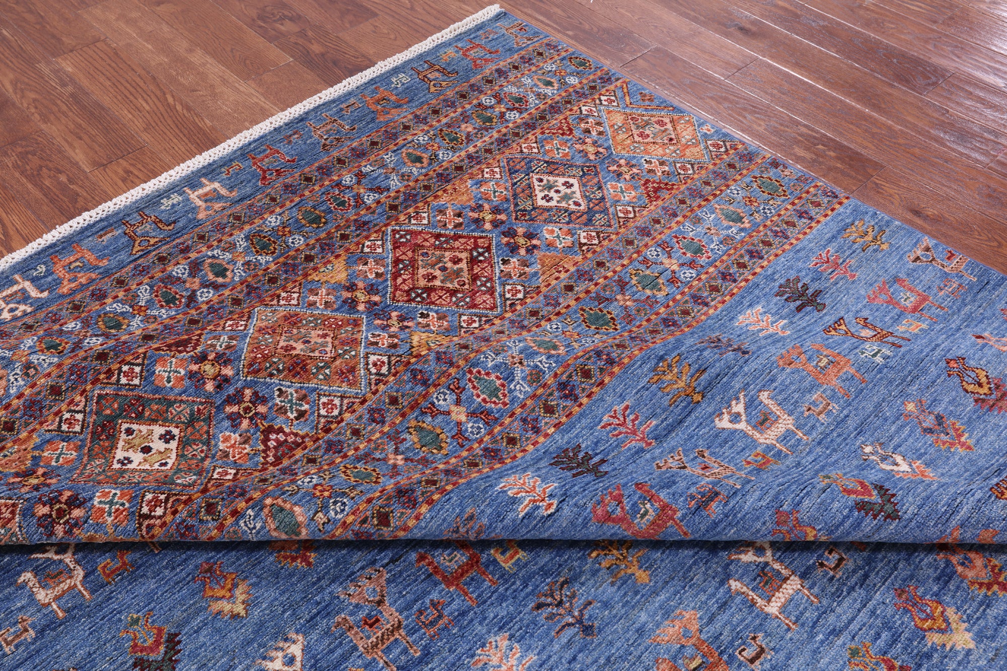 Blue Tribal Persian Gabbeh Hand Knotted Wool Rug - 8' 2" X 10' 8" - Golden Nile