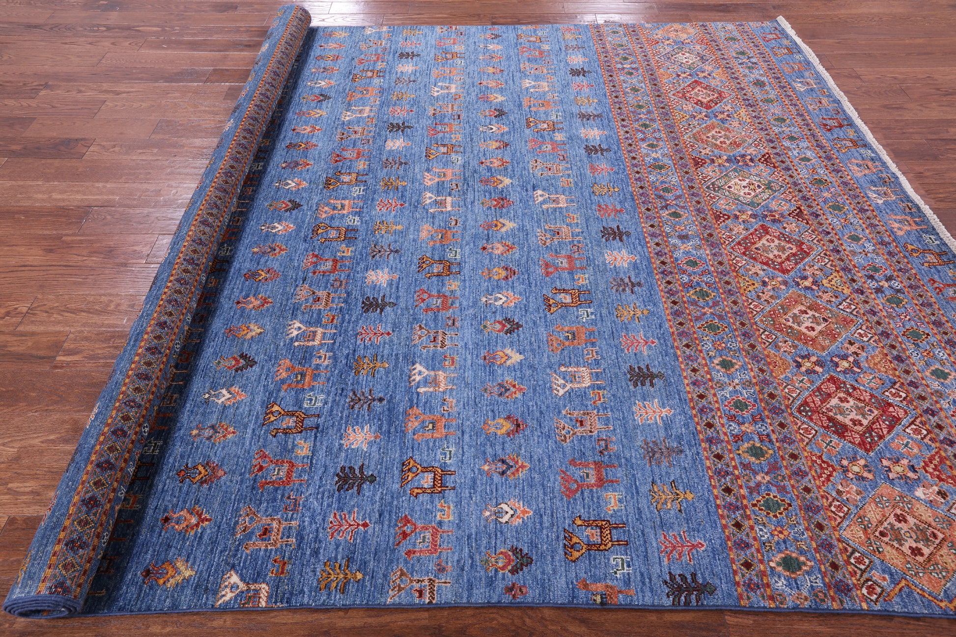 Blue Tribal Persian Gabbeh Hand Knotted Wool Rug - 8' 2" X 10' 8" - Golden Nile