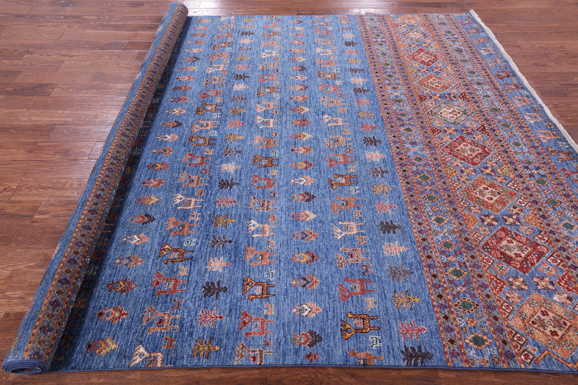 Blue Tribal Persian Gabbeh Hand Knotted Wool Rug - 8' 2" X 10' 8" - Golden Nile