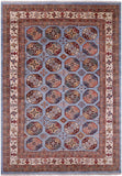 Blue Turkmen Ersari Hand Knotted Wool Rug - 6' 11" X 9' 9" - Golden Nile